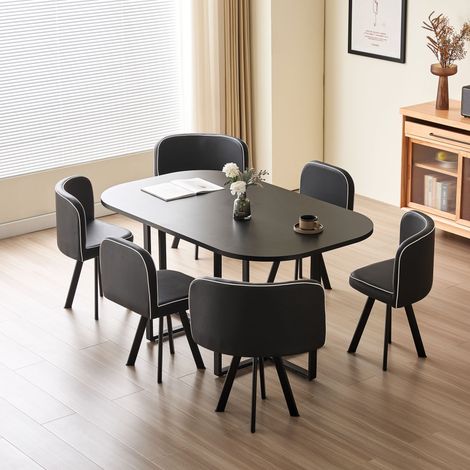 Penelope 150cm Square Table Top BLACK with 6 Black Chairs