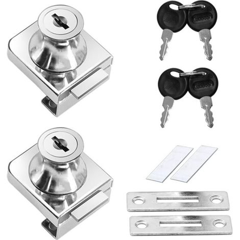 2 Pcs Serrure Porte en Verre en Alliage de Zinc Serrure de porte de vitrine d'armoire,Serrure Armoire Antirouille Serrure Porte,pour Porte en Verre de 5-12 Mm Sans Perçage (1/4)