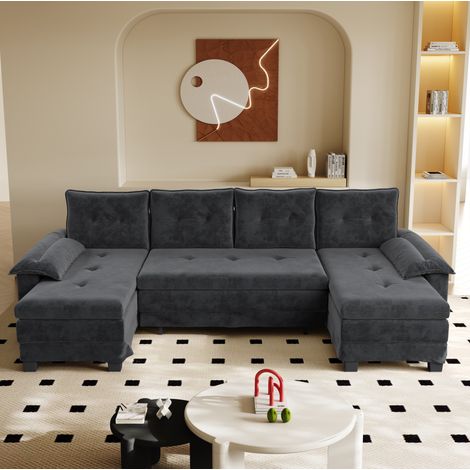 Divano letto a U estraibile con porte USB, 278 x 127 cm, grigio, OKMYHOME (1/5)