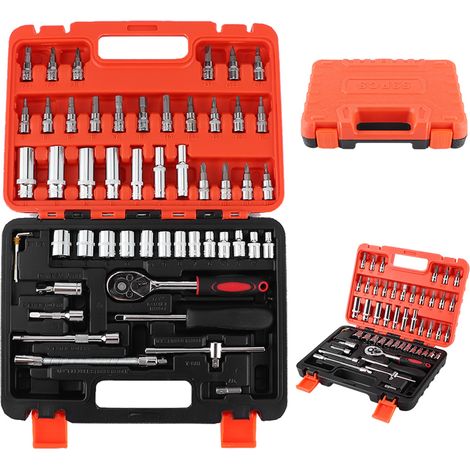 Coffret de 53 pièces comprenant une clé dynamométrique à cliquet et un jeu de douilles 1/4 po CR-V pour la réparation automobile (1/5)