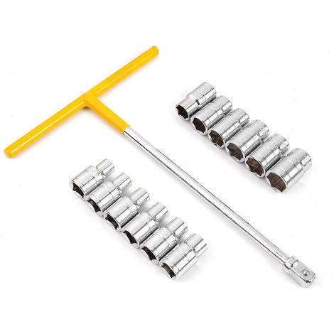 Jeu de Cles a Douille en T 1/2, avec 12 Manchons 8/9/10/11/12/13/14/15/16/17/18/19mm, Ensemble de Douilles Métriques pour Réparation Moto et Auto