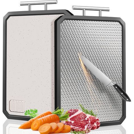 Tagliere bifacciale, taglieri in acciaio inox per cucina, design a rete antigraffio, scanalatura per il succo, bordo antiscivolo, grande tagliere lavabile in lavastoviglie 16"L x 11"W