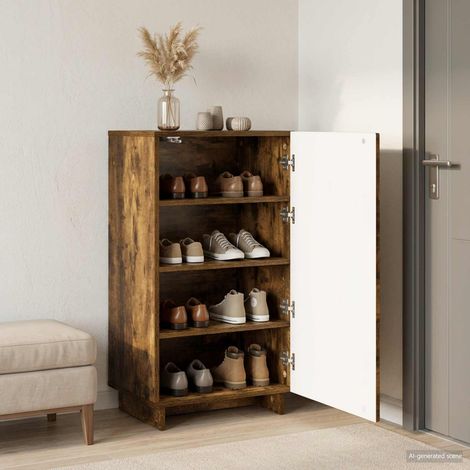 vidaXL Zapatero 48 x 38 x 87,5 cm Madera de ingeniería Roble Ahumado (1/5)