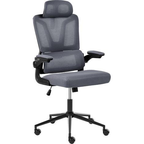 Sedia da ufficio con seduta in ecopelle e schienale in rete altezza regolabile grigio scuro Kryos