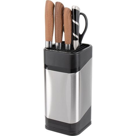 Porte-couteaux de cuisine, bloc à couteaux universel en acier inoxydable pour plan de travail, gain de place (noir) (1/5)