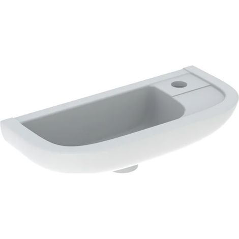 Geberit – Lave mains asymétrique à poser 50x23cm blanc – Céramique sanitaire – Fixation murale par crochets – 1 trou robinetterie à droite – 109000000