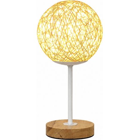 Lampe de bureau en bambou, rechargeable par USB, veilleuse LED en rotin, couleur crème, 15 cm, pour chambre ou dortoir