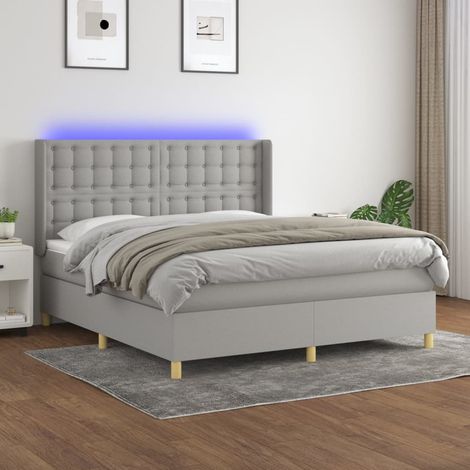 Sommier tapissier et matelas et LED,Ensemble Sommier + Matelas pour Lit adulte Gris clair 180x200 cm Tissu -BV70226 (1/5)