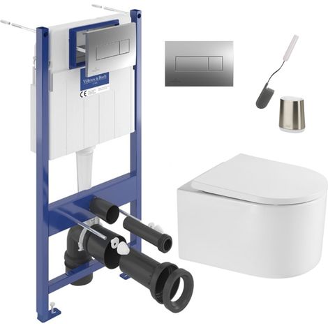 ViConnect Pro S Pack WC bâti Villeroy & Boch + WC Swiss Aqua Technologies + abattant + plaque + brosse (VCNDELANO2FL1CH) (1/5)