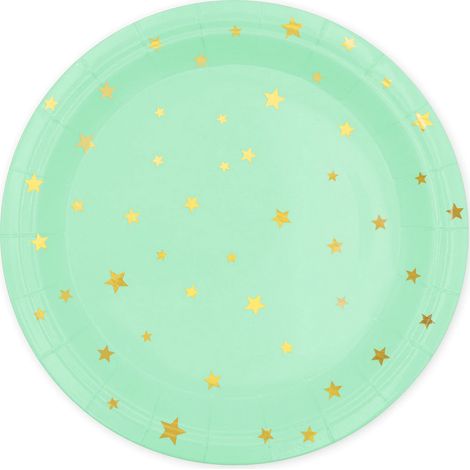 Assiettes vertes à étoiles dorées pour fête, 23 cm, lot de 6 (1/2)