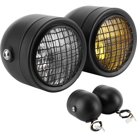 Retro-Rundscheinwerfer 21 cm mit Doppellampe für Motorräder, universelle gelbe und weiße Lichter, klassische 8,2-Zoll-Optik (1/5)