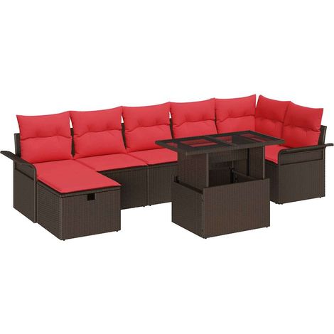 Conjunto de sofá de jardín con cojín 8 pcs Marrón Poliratán vidaXL