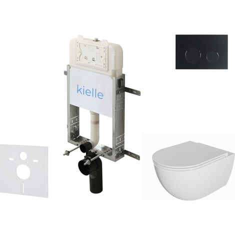 kielle Genesis New - Set Vorwandinstallation, WC Oudee, Rimless, Softclose-Sitz und Betätigungsplatte Gemini New II, mattschwarz 30528SZ06