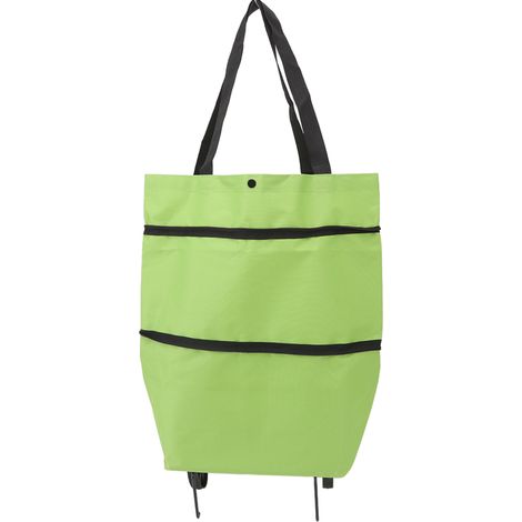 Sac de courses pliable grande capacité avec fermeture éclair, en tissu Oxford et roulettes, idéal pour le camping (vert). (1/5)