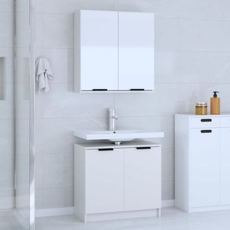 Meuble de salle de bain 2 pcs Mobilier de salle de bain - Blanc Bois d'ingénierie BV767922 - BonneVie (1/5)