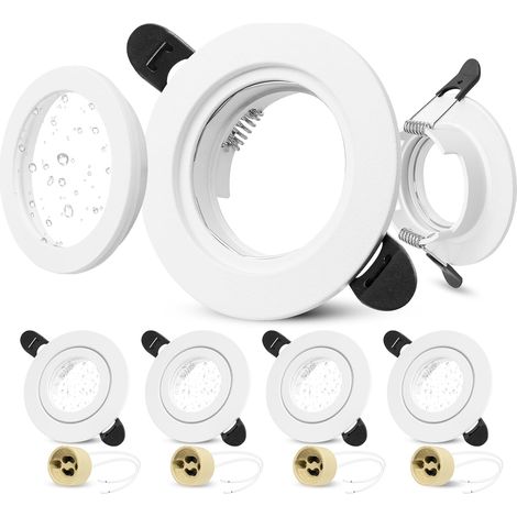 Lot de 4 Spot LED Encastrable 230V IP65 Cadre Avec Douille GU10, Spots de Plafond Trou de Montage ø58-75mm, Rond Aluminium GU10 Spot LED Salle de Bain, Blanc (1/5)