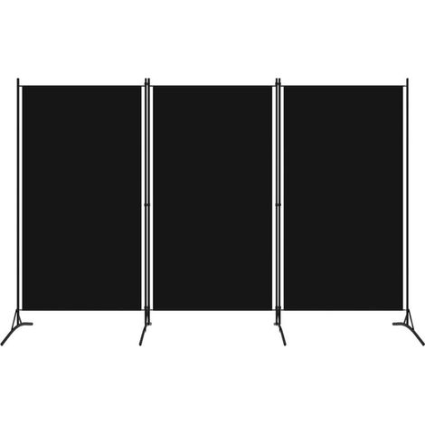 Paravent 3 panneaux noir 260 x 180 cm, avec pieds larges, cloison autoportante pour séparation de pièces, noir (1/4)