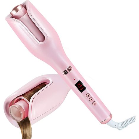 Rouleau boucleur automatique cheveux avec écran LED température, double coque anti-brûlure, fer à friser rotatif professionnel, pack de 2 accessoires, pour coiffure rapide, noir argenté, 25mm. (1/5)