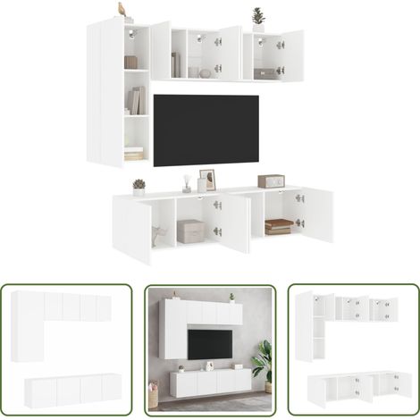 The Living Store 5-tlg. Wohnwand Weiß Holzwerkstoff - TV-Schrank - Holzwerkstoff Möbel - Wandregal - Wohnzimmer Dekoration - Regal Weiß (1/5)