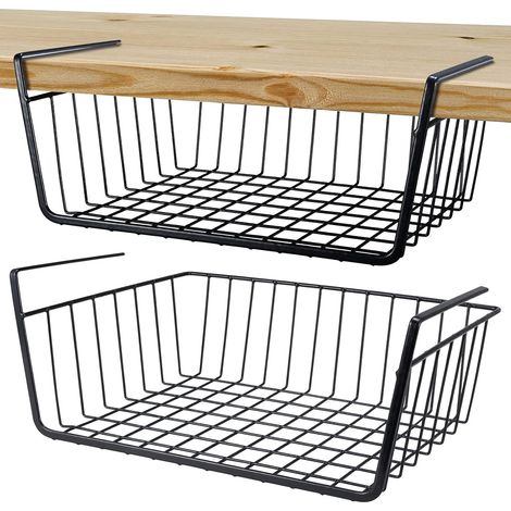Rangement sous étagère, étagères suspendues, paniers, glissières métalliques, rangement sous étagère de bureau, rangement de cuisine, paniers de rangement sous étagère (moyen, 2 pièces) (1/5)