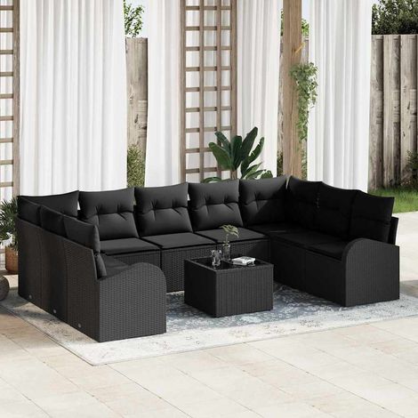 vidaXL Set di divani con cuscino 10 pcs Nero polyrattan (1/5)