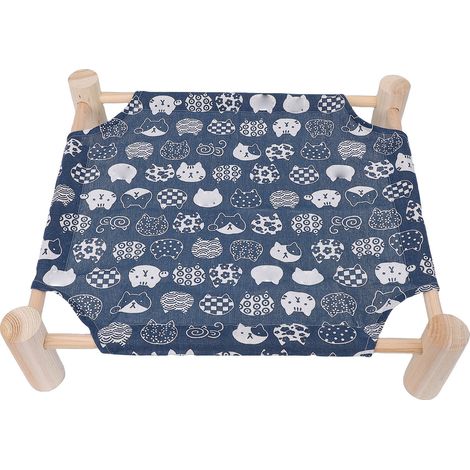 Chat chien lit hamac anti-dérapant confortable en bois surélevé chaise longue tête bleue (1/5)