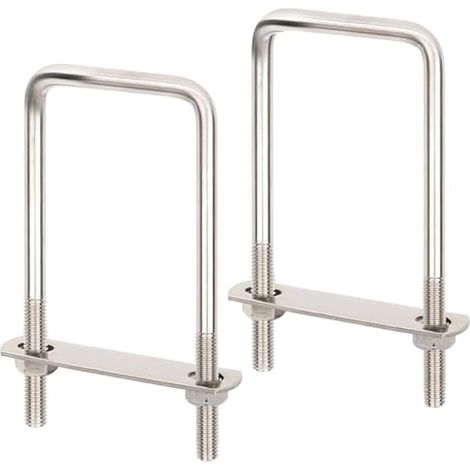 Lot de 2 étriers d'arrimage en U M10 en acier galvanisé - 60 x 150 mm - Avec contre-plaque et écrous M10 - Pour remorques, camions, camionnettes, barres de toit (1/4)