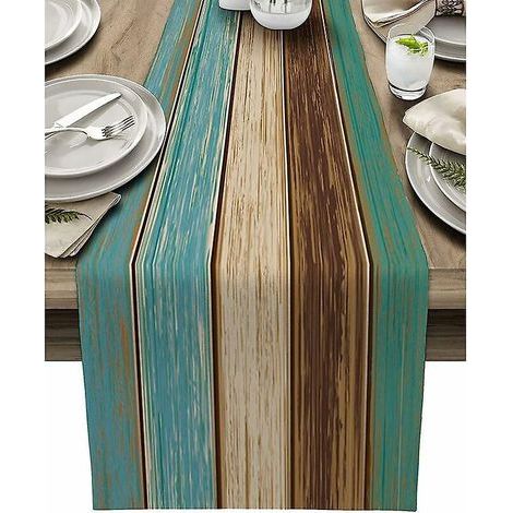 33cm183cm Chemin De Table En Coton Et Lin Commoderustique Grange Bois Et Bleu Sarcelle Vert Marron Antid Apant Toile De Jute Rectangle Dcor De Ta (1/5)