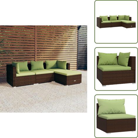 Salon de jardin 4 pcs avec coussins Résine tressée Marron - Meubles De Jardin - Salon De Jardin - Ensemble De Canapés - Canapé D'angle - Canapé Extérieur (1/5)