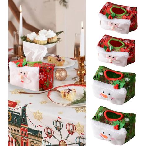 Juego de 5 cajas rectangulares para pañuelos de papel con motivos navideños de Papá Noel y muñeco de nieve. Dispensador de pañuelos de tela, caja para servilletas. (1/5)
