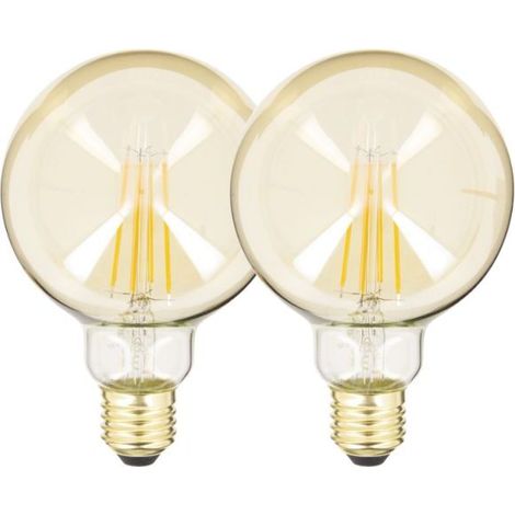 Confezione da 2 lampadine a LED filament vintage ambra B95, attacco E27, 806 lm, luce calda 2700 K, equivalente a 60 W, senza mercurio, dimmerabili, per lampadari e applique.