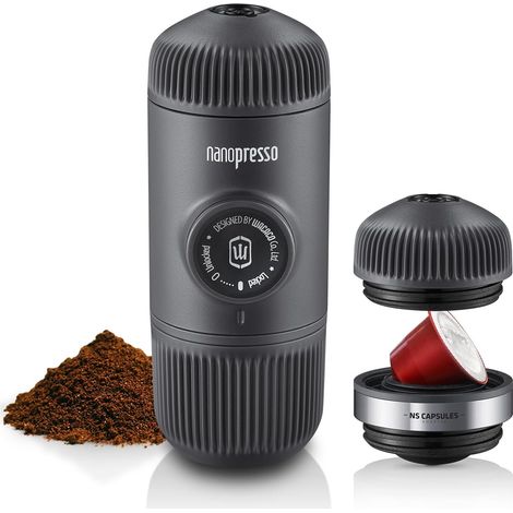 Machine à Espresso Portable avec Adapter, Compatible avec les Capsules et le Café Moulu, Ensemble de Machine à Café de Voyage Manuel, pour le Camping (1/5)