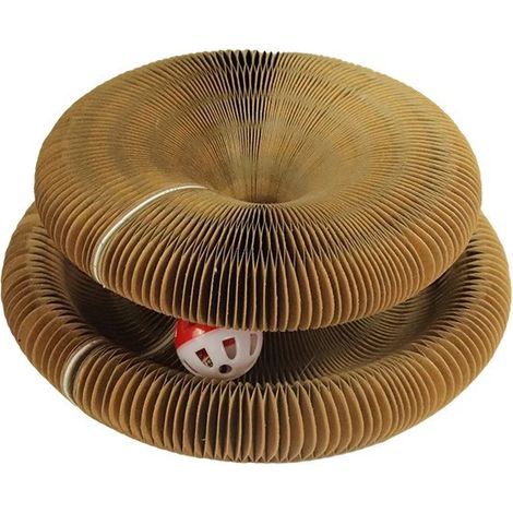 Griffoir pliable accordéon pour chats - Jouet à griffer 2 en 1 - Maison à griffer avec balle à clochette - Tapis à griffer recyclable - Griffoir portable - Jouet écologique pour animaux (1/5)