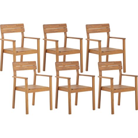 Conjunto de 6 sillas de madera de acacia clara con reposabrazos rústico jardín exterior Fornelli