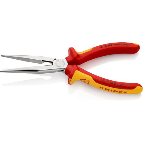 KNIPEX 26 16 200 Pinza per meccanica - con becchi mezzotondi con tronchese (pinza a becchi di cicogna) isolati con manici rivestiti in materiale bicomponente, collaudati VDE cromata 200 mm