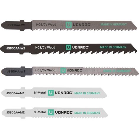 Vonroc – Lames de scie sauteuse 5 pièces – Pour bois dur et métal – Tige T universelle – Fabriquées en Allemagne