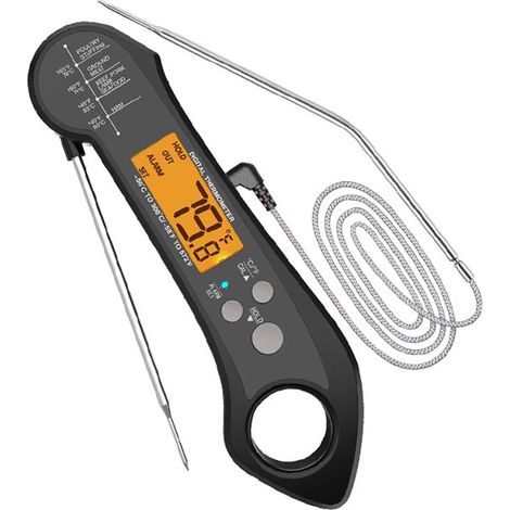 Termometro professionale per alimenti, lettura in 1 secondo, 2 sonde in acciaio inossidabile, precisione di 1 grado, allarme, magnetico, funzione timer, nero (1/5)