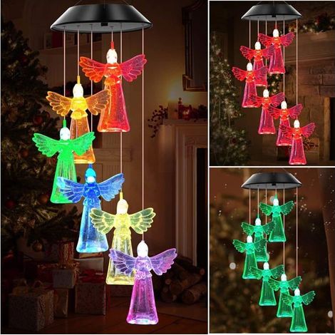 Carillon éolien Solaire d'extérieur à Changement de Couleur,Cadeau pour Maman, Grand-mère, sœur,pour décoration Jardin Cour (Ange) (1/5)