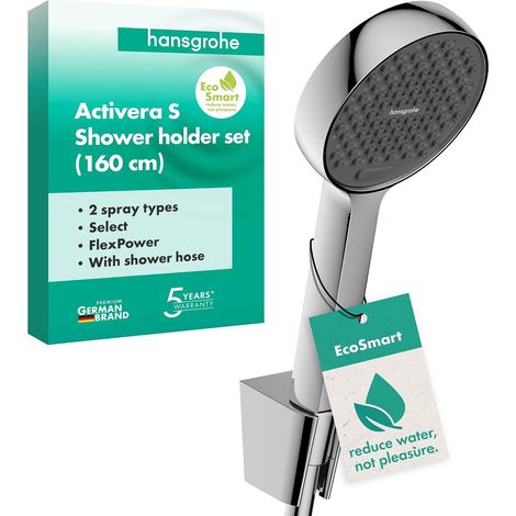 Set de douche avec pommeau de douche (max. 8 l/min, EcoSmart, 2 types de jets), tuyau de douche (1,60 m) et support de douche, Chromé, 28054000 (1/5)