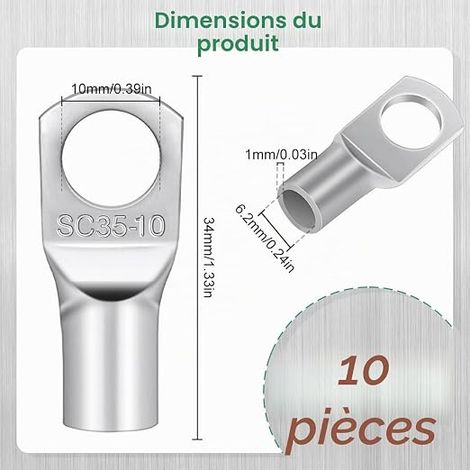 cosses electriques a sertir 35mm² M10,Cosse Electrique A Sertir Batterie Voitures, Automobile, Motos,cosse electrique Cuivre Etamé Connecteurs SC (1/4)