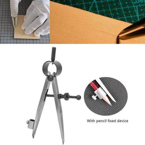 Compas de traçage acier carbone avec porte-crayon, diviseur à ailes outil dessin cuir métal 100 mm 1 pièce (1/5)