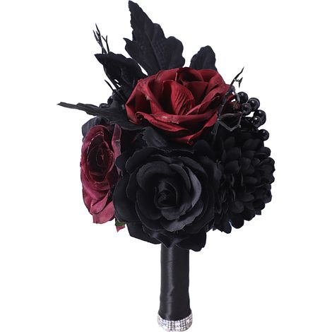 Bouquet de main Halloween vintage rouge et noir, crâne et roses bordeaux pour décoration fête européenne et américaine (1/5)