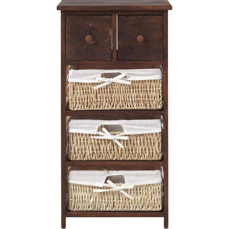 Rebecca Mobili Nachttisch 3 Körbe 2 Schubladen Holz Weiden braun Shabby 80x40x27 (1/5)
