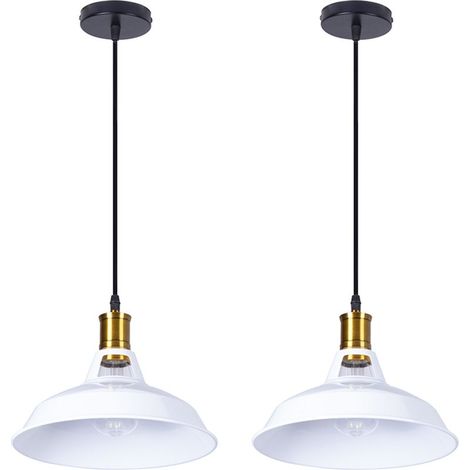2PCS Suspension Luminaire Rétro En Métal Lampe À Suspension Vintage Plafonnier D'Intérieur Pour Cuisine, Ferme, Couloir (Blanc) (1/5)