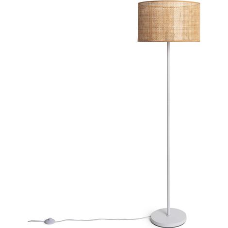 – Lampadaire rotin et métal Baracoa blanc – Type d'ampoule E27 – Pour ampoules LED RGB – Hauteur ajustable pour salons et bureaux (1/5)