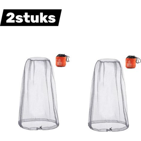 Lot de 2 filets moustiquaires de tête – Protection anti-moustiques et insectes pour randonnée, camping et activités extérieures – 46 × 46 cm – Avec sac de rangement – Orange et gris (1/5)