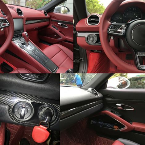 Kit de garnitures intérieures en fibre de carbone (9 pièces) compatible avec Porsche Boxster/Cayman 14-18 (1/5)