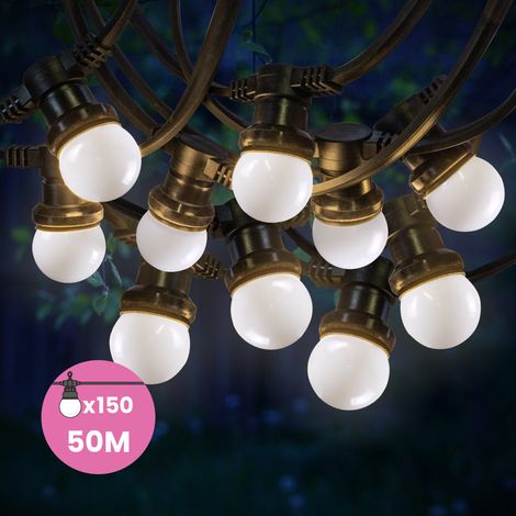 Guirlande Guinguette 50M Blanc IP65 - Guirlande Lumineuse Extérieur 150 Bulbes - Guirlande Exterieure Etanche pour Décoration de Jardin, Maison et Façade (1/5)