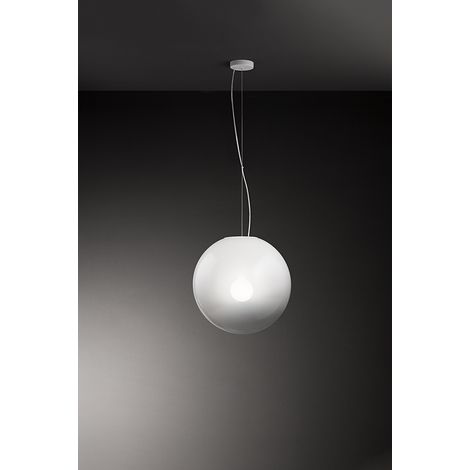Suspension En Verre Soufflé Blanc Opale Nuancé, Structure En Métal Et Aluminium, Diamètre 40 Cm, Douille E27, Classe I, Ip20 - Marque Perenz