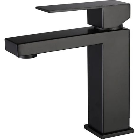 Grifo de baño, instalación sobre encimera, diseño monomando, corto, negro. (1/2)